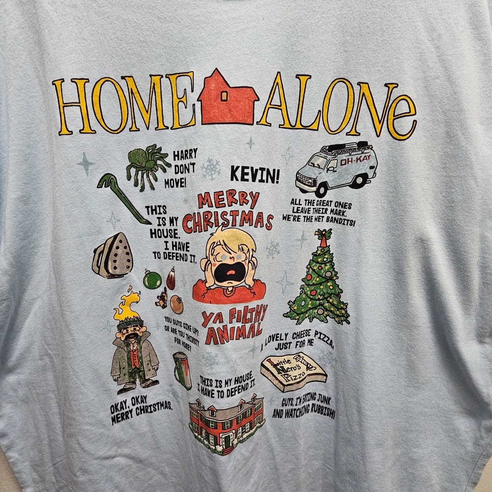 Home Alone Movie Graphic T Shirt Men's XXL‎ Light Blue Christmas Comedy Film